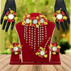 Red & Yellow Color Mirror Work Synthetic Rose Floral Bridal Set (TRN1769REDYLW)