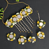 Yellow Color Mirror Work Synthetic Rose Floral Bridal Set (TRN1769YLW)